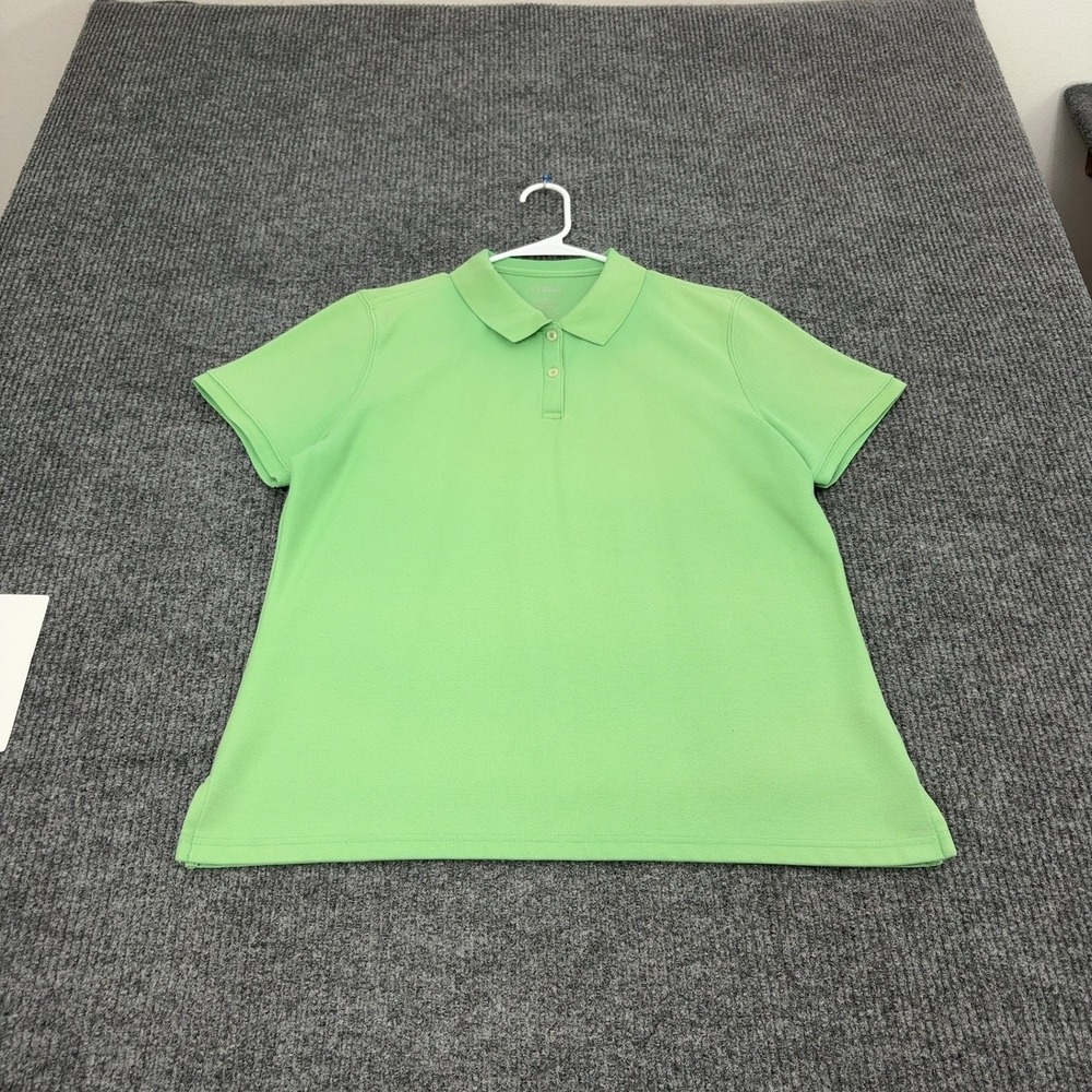 LL Bean Polo Shirt Womens L Green Cotton Short Sleeve Casual Classic